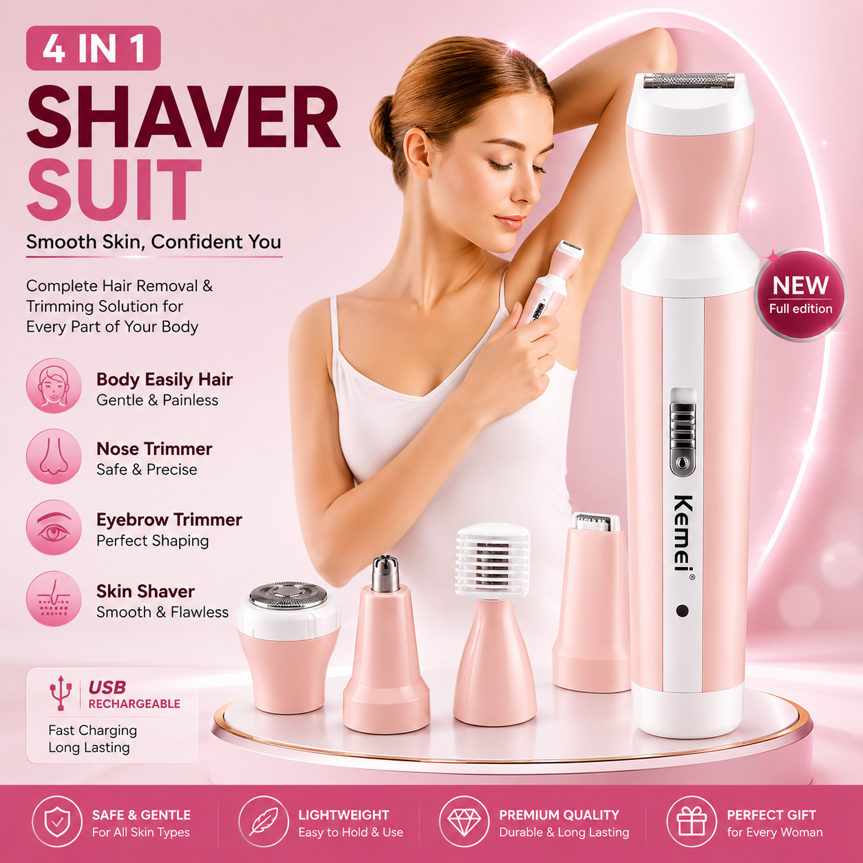 Professional Kemei 4-in-1 Women's Grooming Trimmer
