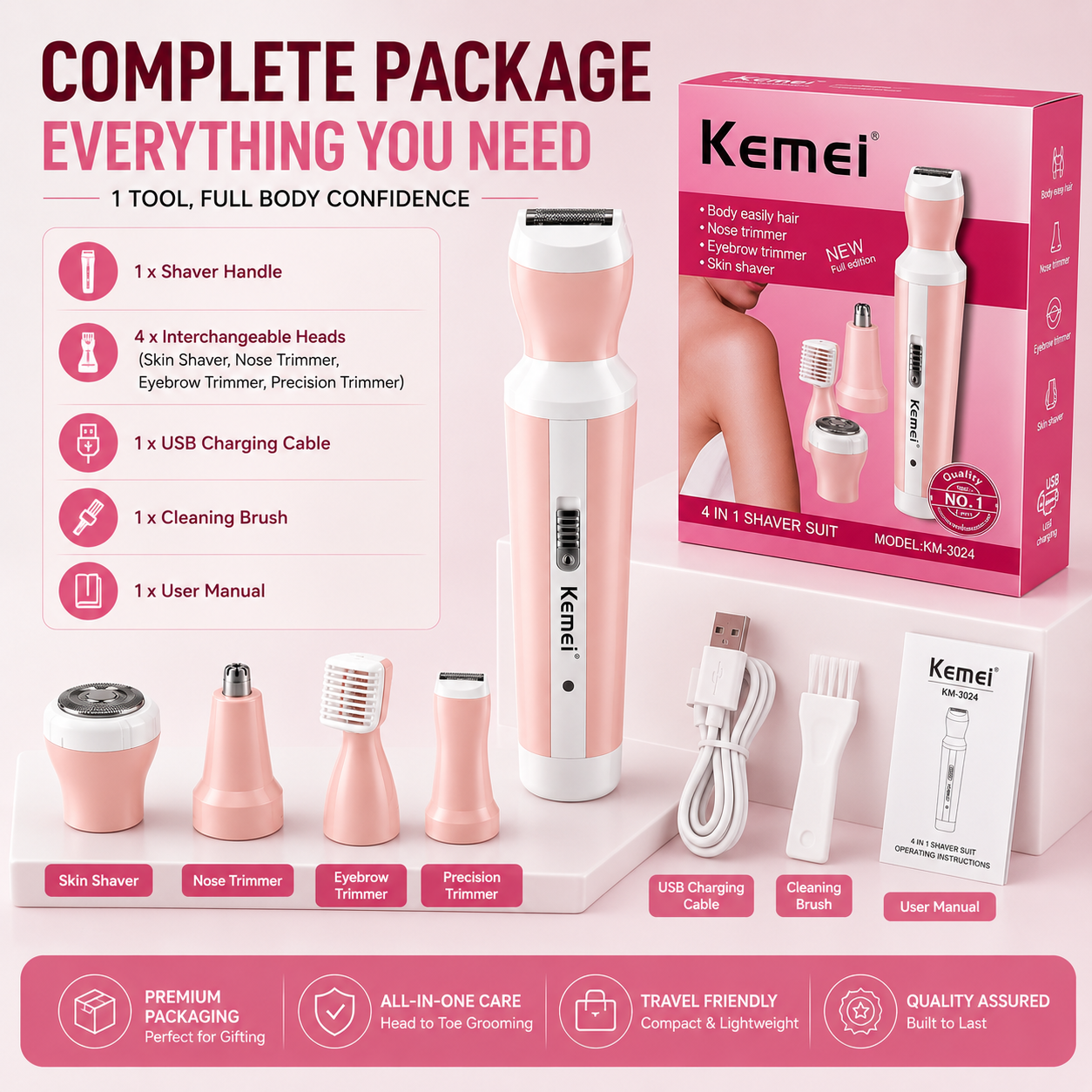 Professional Kemei 4-in-1 Women's Grooming Trimmer