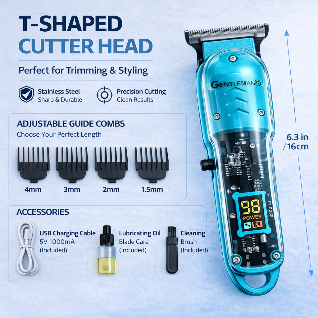 Professional T Blade Hair Trimmer with Adjustable Combs