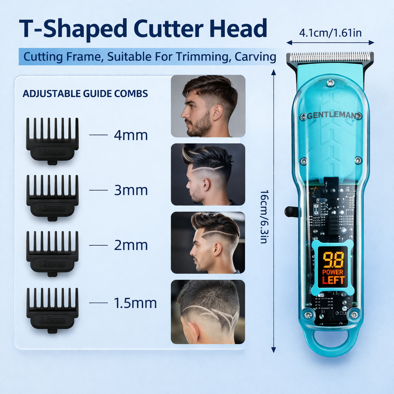 Professional T Blade Hair Trimmer with Adjustable Combs