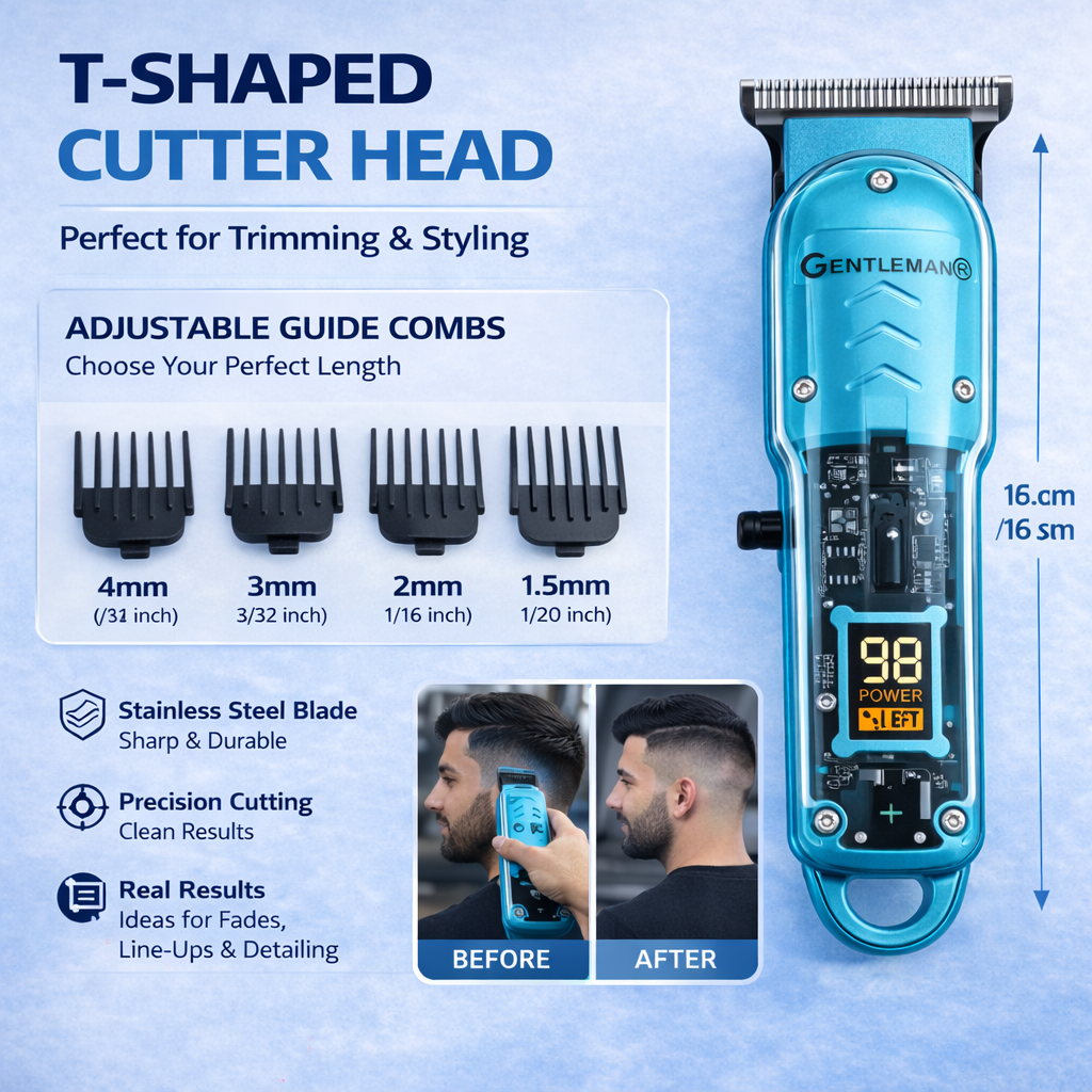 Professional T Blade Hair Trimmer with Adjustable Combs